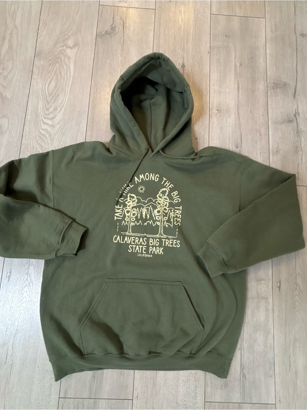Gildan Olive Green Calaveras Big Trees State Park Crewneck Hoodie